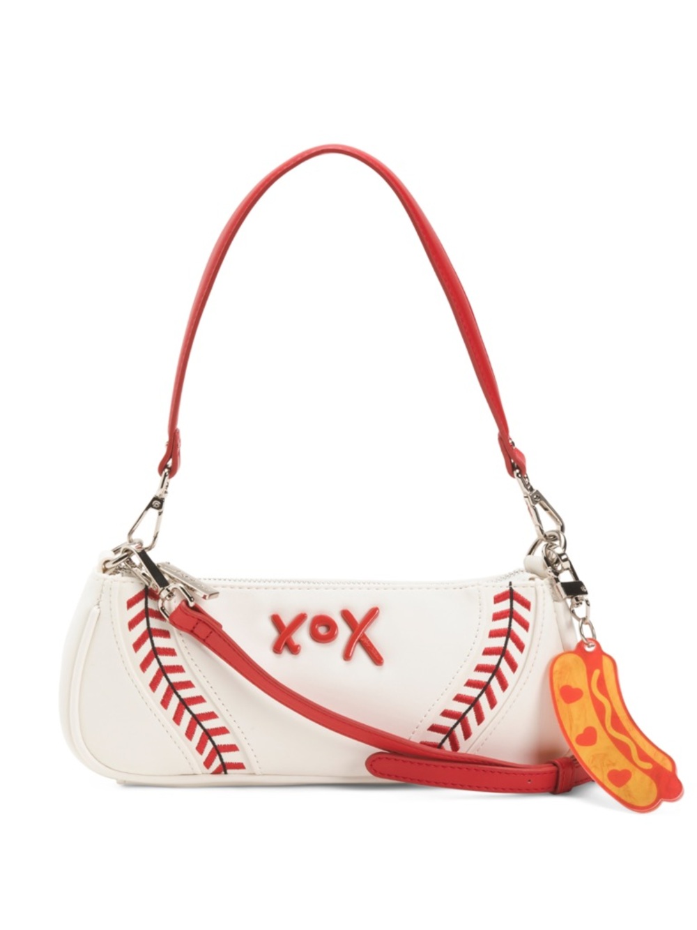 Betsey Johnson White & Red baseball shoulder bag w/ hotdog bag charm Summer NWT